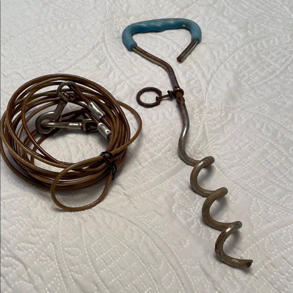 Heavy Duty Outside Yard Dog Leash with Spiral Tie Down Stake 20 Feet Long